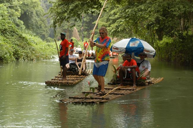 Rafting on the Martha Brae - Virgin Atlantic Inaugural Flight To Montego Bay, Jamaica Photos - Sir Richard Bronson, President & Family, and 450 Passengers - Rafting on the Martha Brae - Tuesday, July 4, 2006 - Negril Travel Guide, Negril Jamaica WI - http://www.negriltravelguide.com - info@negriltravelguide.com...!